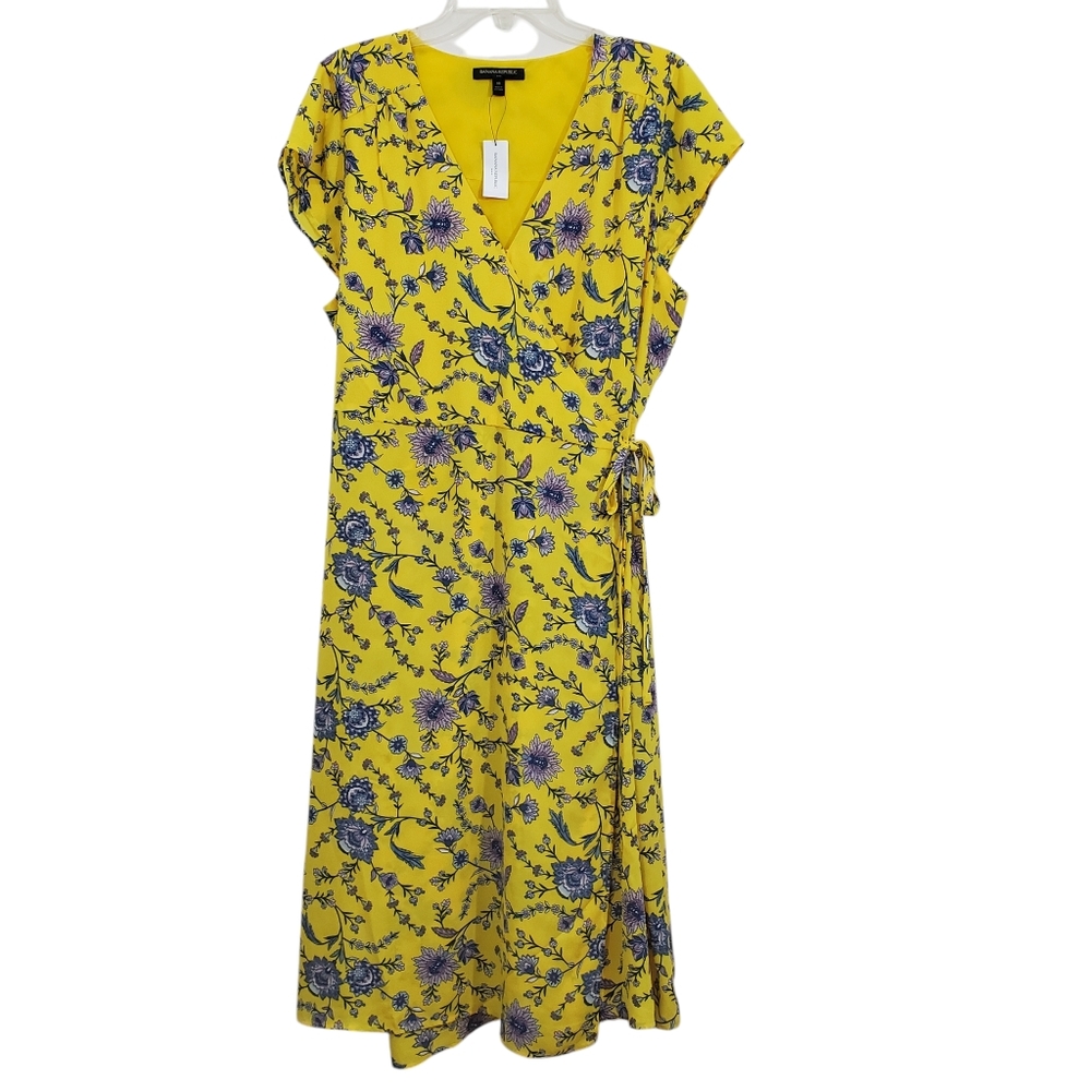Banana Republic Factory Wrap Midi Dress Yellow Floral NWT Size 18 Cottagecore